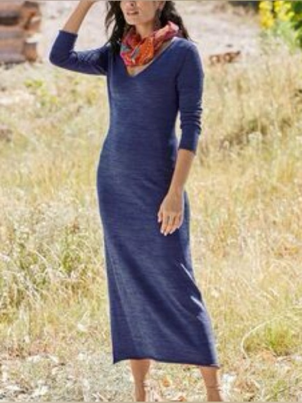 Peruvian Connection Solstice V-neck Maxi Dress in Blue/Grey
